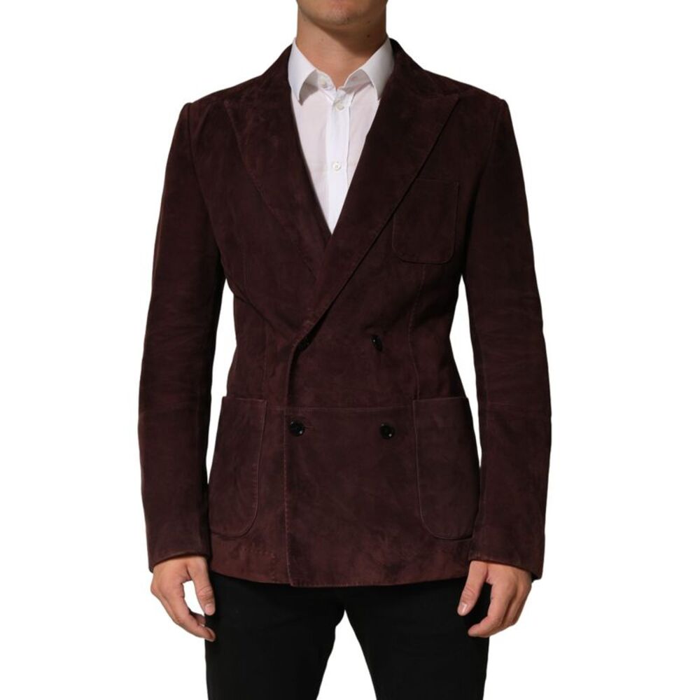 Dolce & Gabbana Brown Lamb Leather Double Breasted Men's Jacket